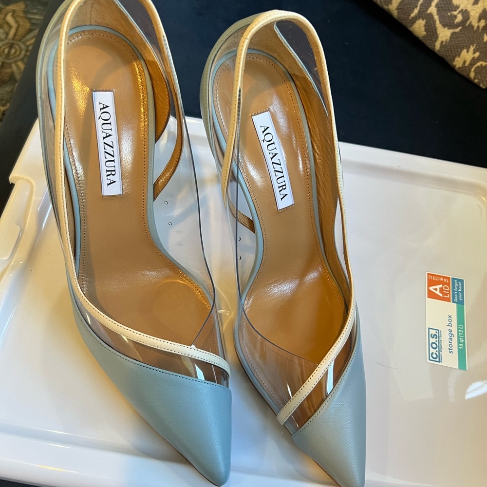 Aquazzura Sky Blue and Cream Heel Pumps